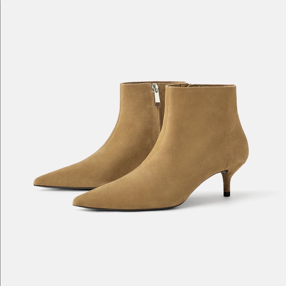 Split Leather Heeled Ankle Boots